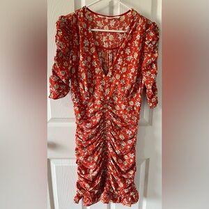 Veronica Beard Josephine Ruched Red Floral mini dress. Sz 6